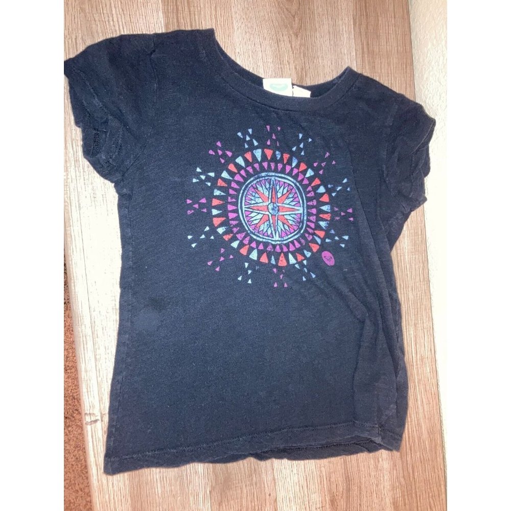 Roxy Girl Black Vintage Feel Geometric Print Top T Shirt Girls Small Cotton
